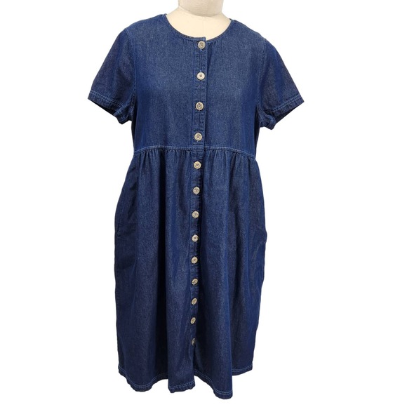 Blair | Dresses | Blair Denim Dress Button Front Short Sleeves Pockets ...